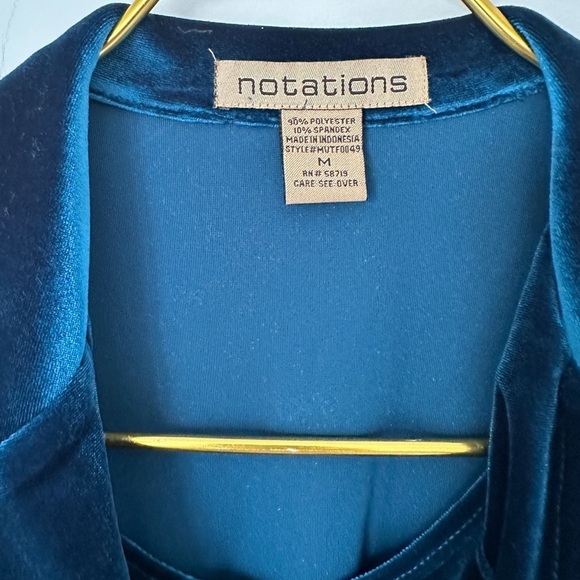 Vintage Notations Teal Blue Soft Velour Layered Look Blouse Top Women’s Medium - Picture 2 of 5